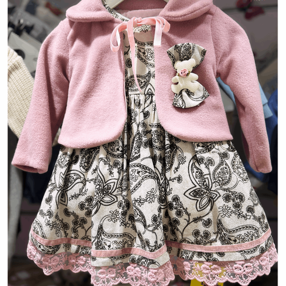 DRESS Double set party dress &amp; fur jacket pink