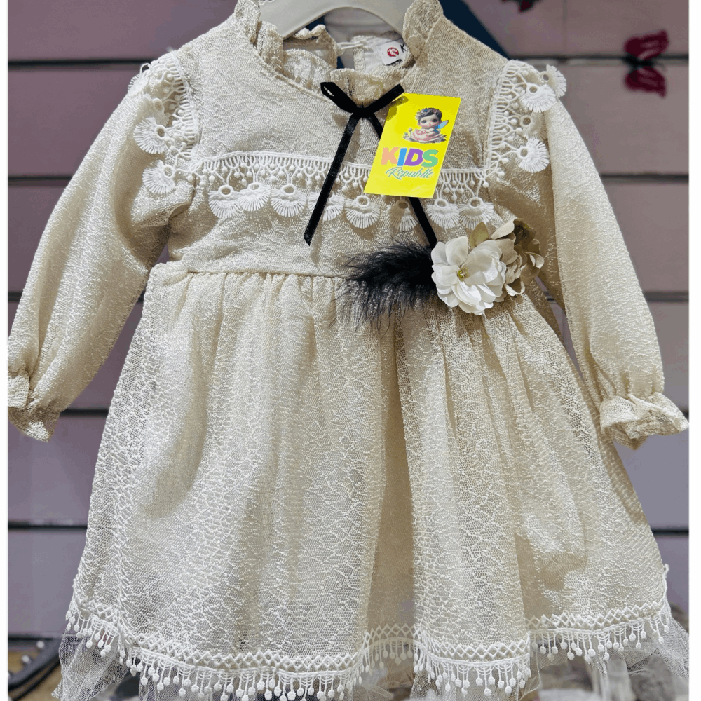 CLOTHING Girls Dress with a fur feather
