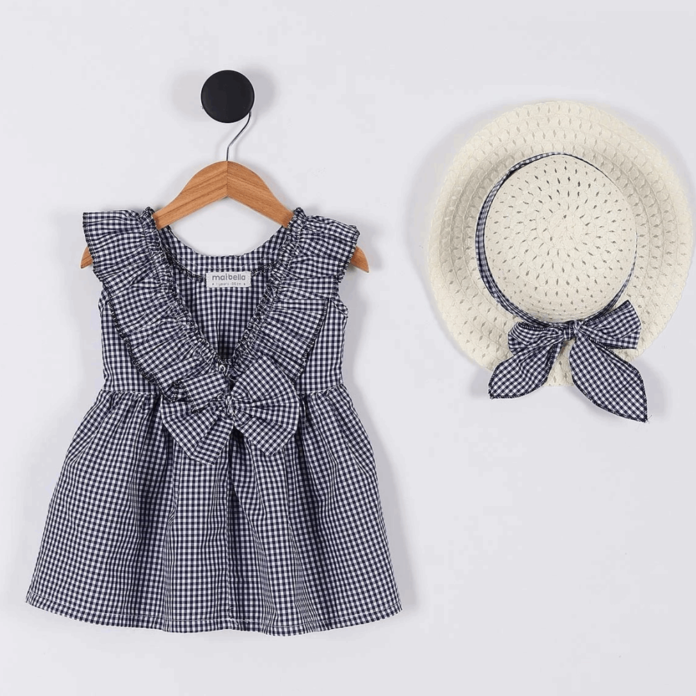 DRESS Plaid summer dress red / black + Summer Hat