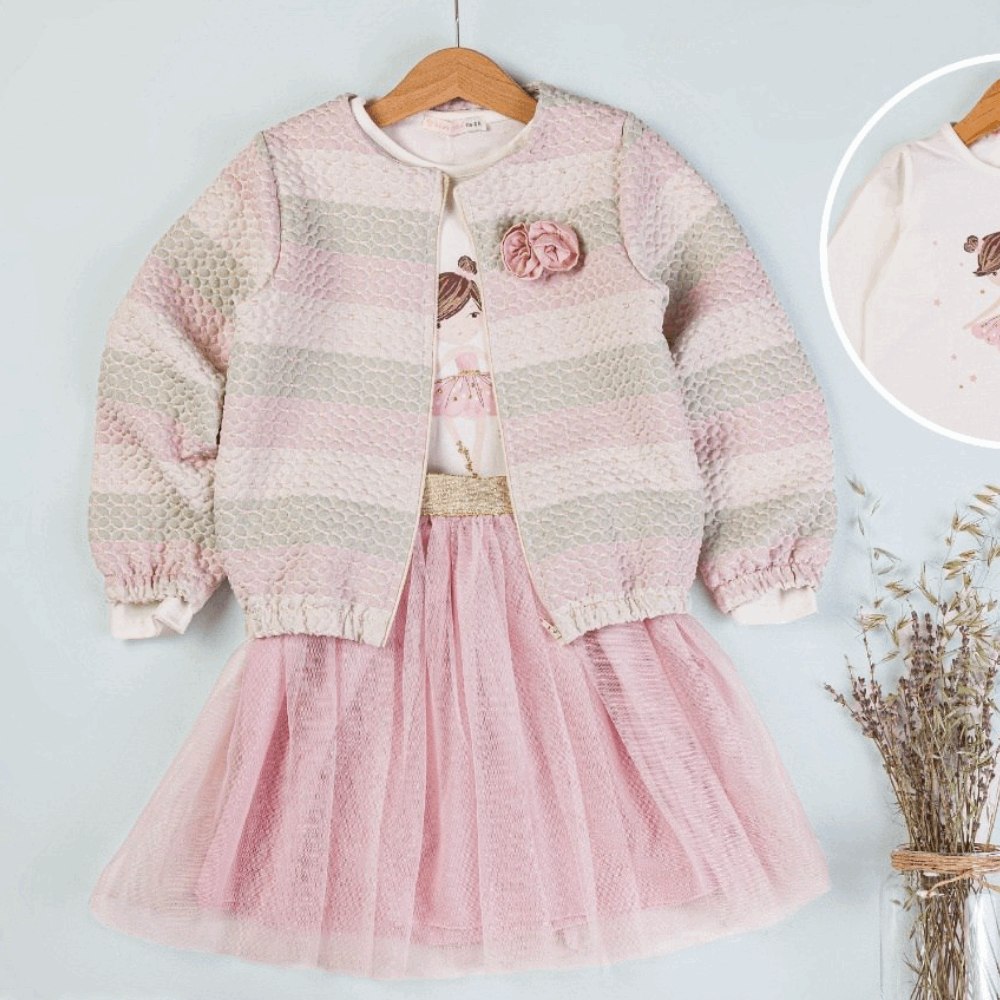 OUTWEAR Triple set Jacquard Jacket &amp; Sweatshirt &amp; Tulle skirt