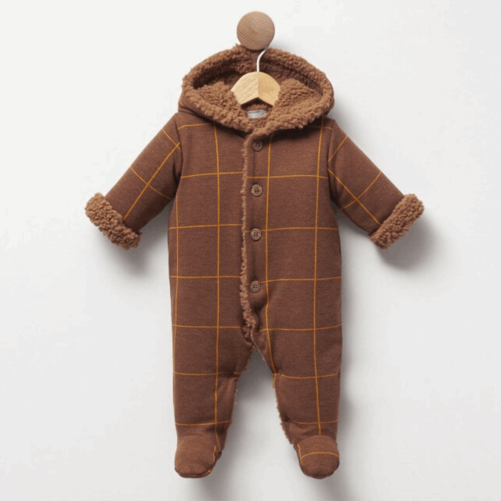 NEWBORN Boys Warm fur jumpsuit (natural sheepskin) with hoodie