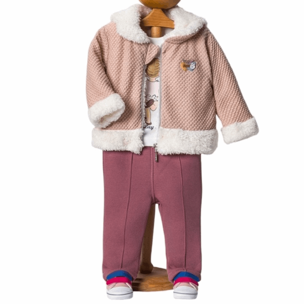 CLOTHING Girls Triple set Warm fur jacket &amp; Fleece pants &amp; Sweatshirt