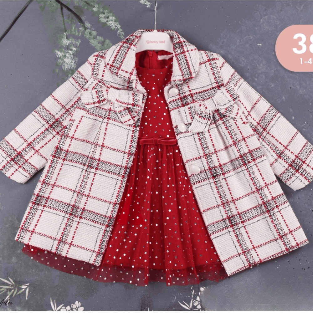 OUTWEAR Double set red dress &amp; plaid coat