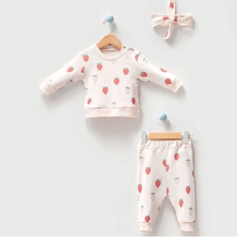 EVERY DAY Triple set Sweatshirt Pants &amp; Haedband Strawberry