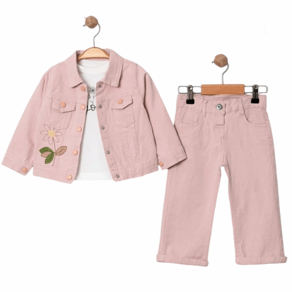 CLOTHING Girls Triple jeans set pink