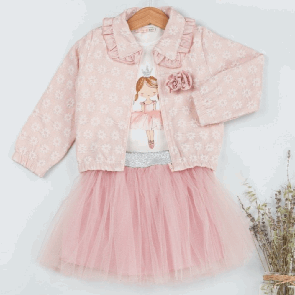 OUTWEAR Triple set Jaqcuard jacket &amp; Tulle skirt &amp; Sweatshirt