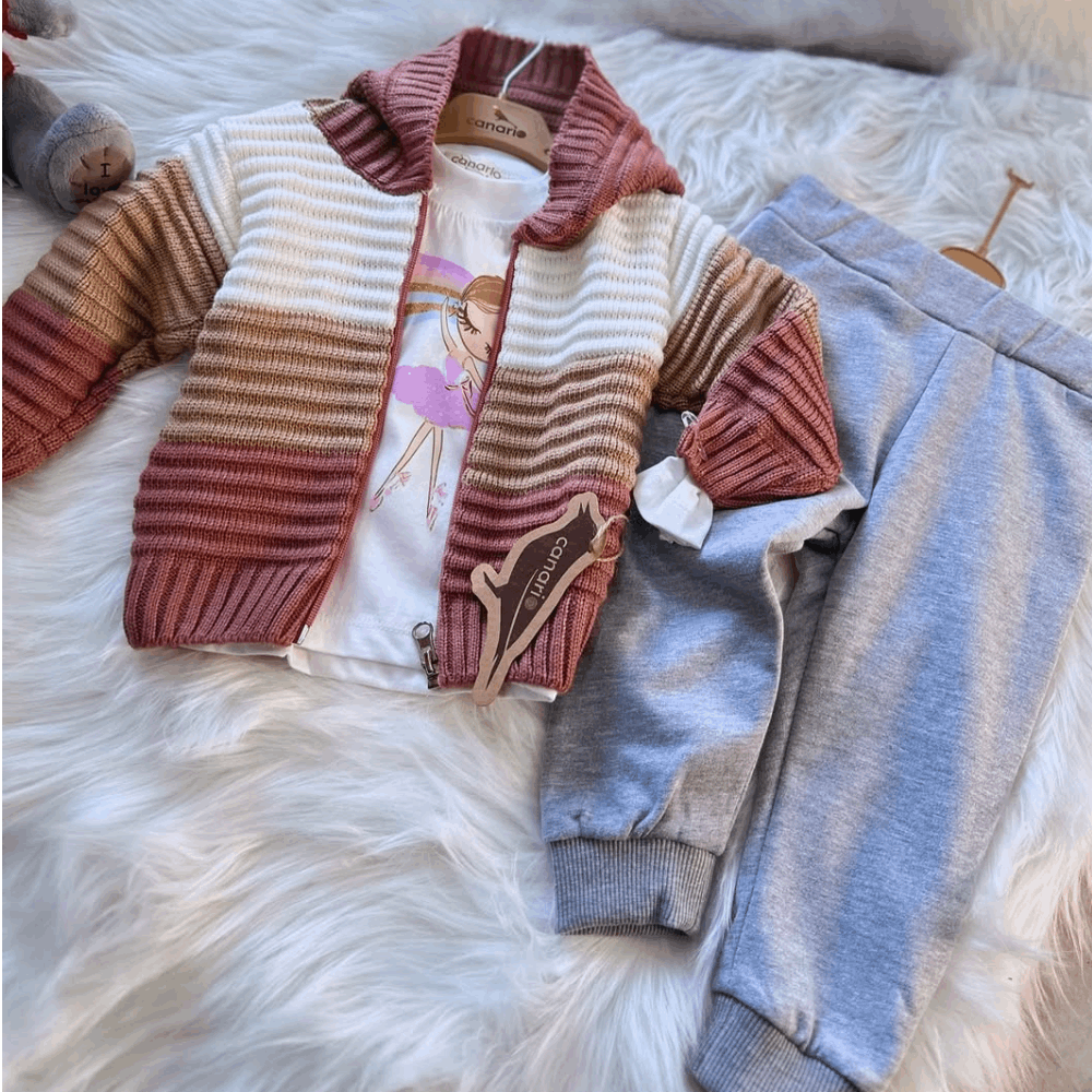 OUTWEAR Triple set Knitted jacket + Pants and Sweatshirt