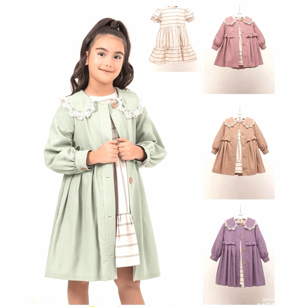 OUTWEAR Double set Coat with lace collar &amp; Dress