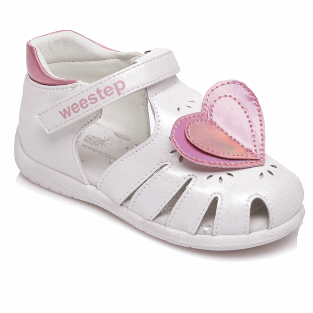 FOOTWEAR Girls WEESTEP Leather Sandals White With Heart Orhopedic / Sizes 21-26