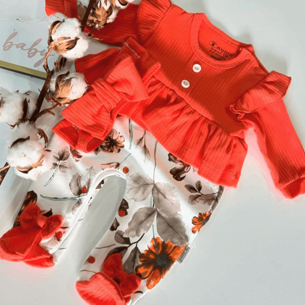 NEWBORN Girls SET Romper White&amp;Red With Ruffles + Headband