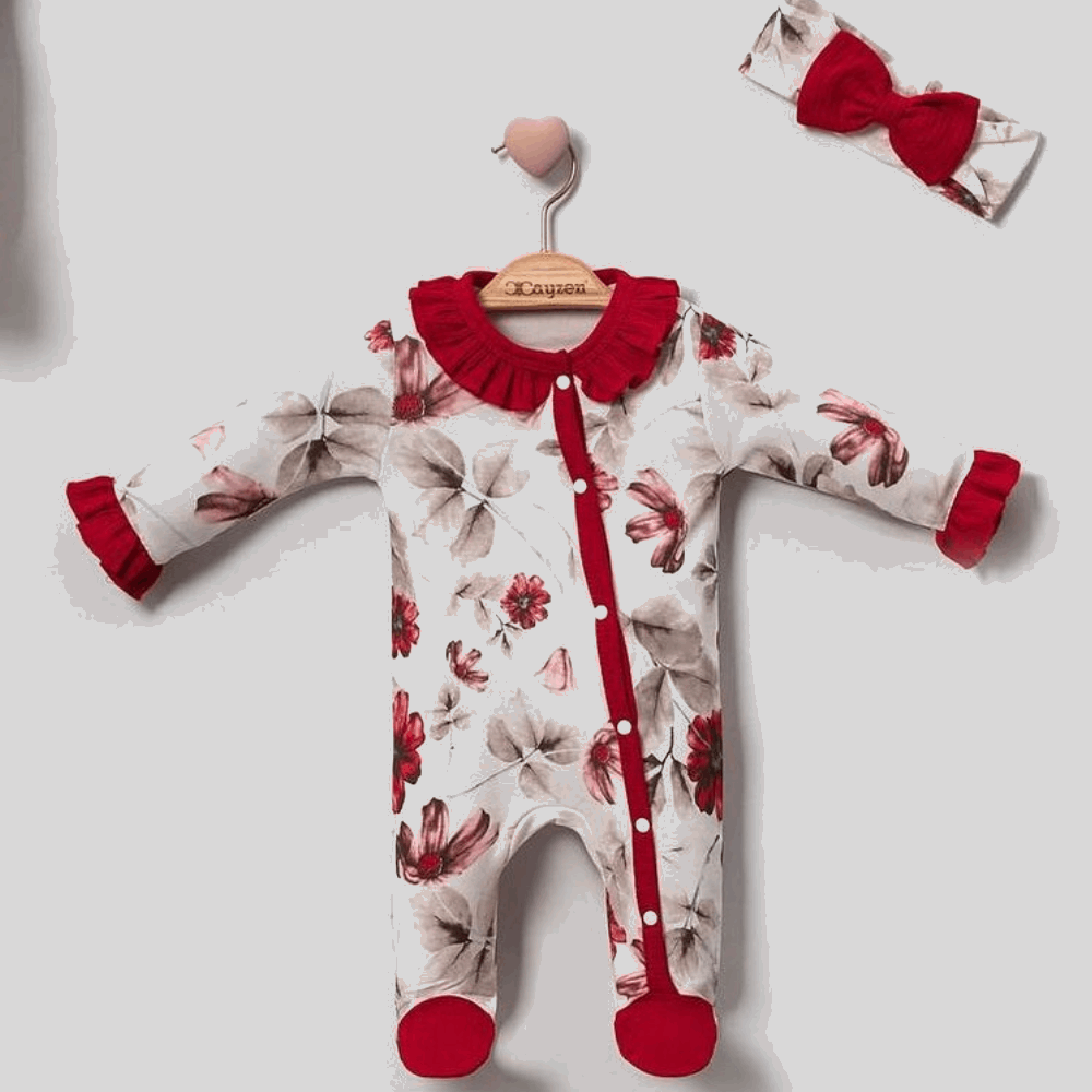 EVERY DAY SET Romper With Red Frowers + Headband