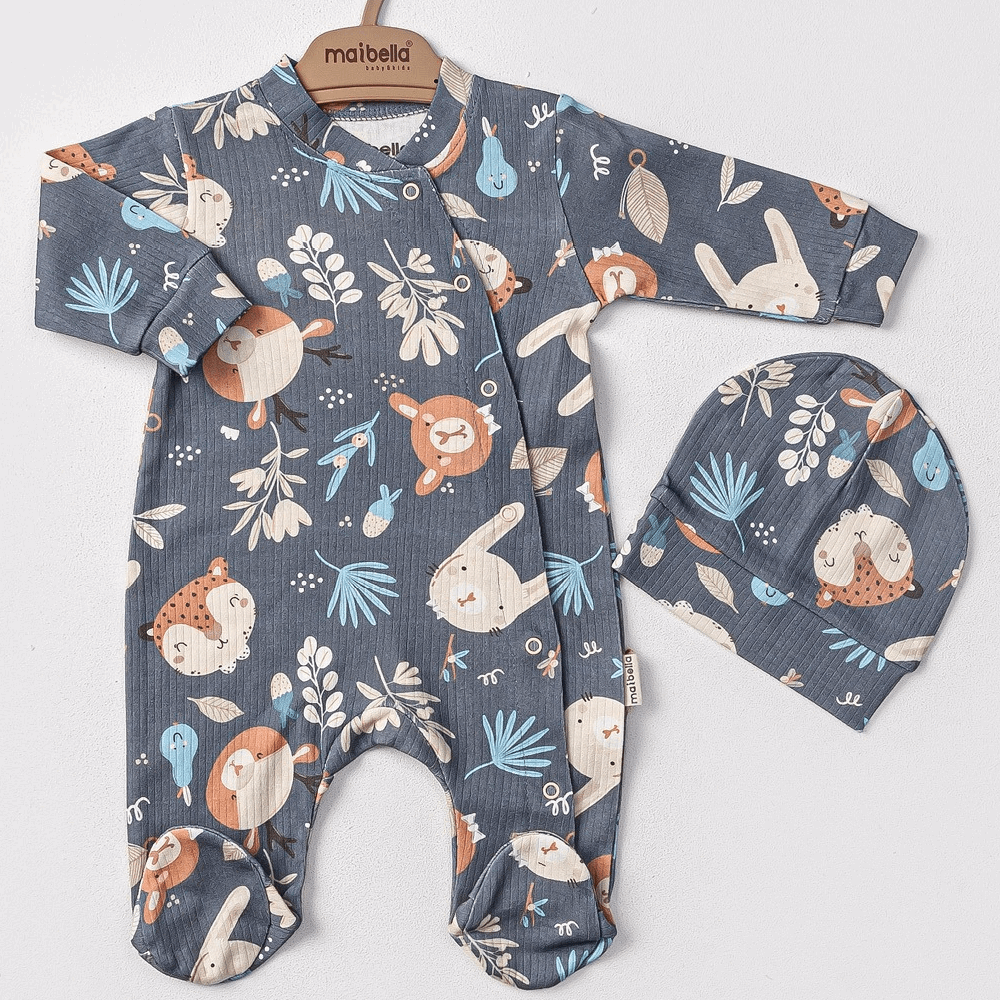 NEWBORN Boys Set 2in1 Jumpsuit + Cap Grey