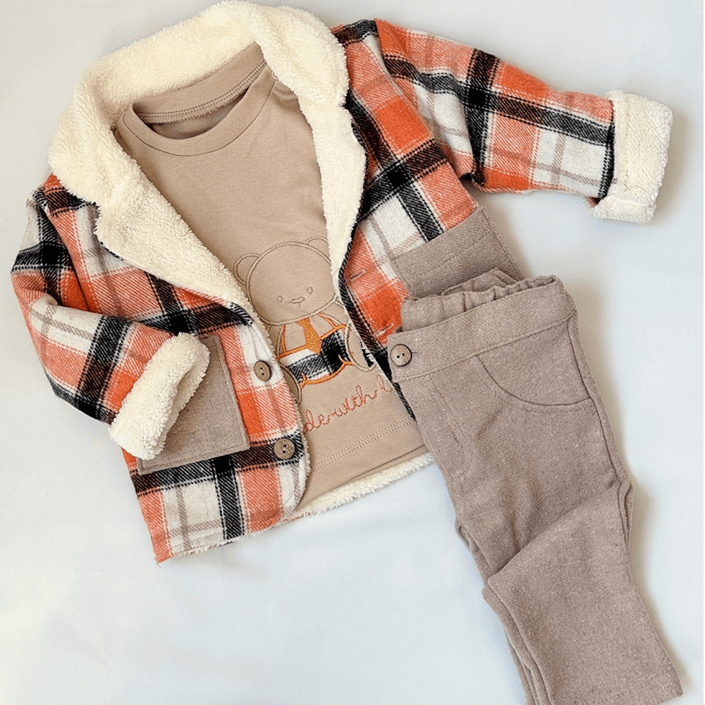 OUTWEAR Suit 3in1 Sweater / Pants / Fur Jacket Orange Checkered