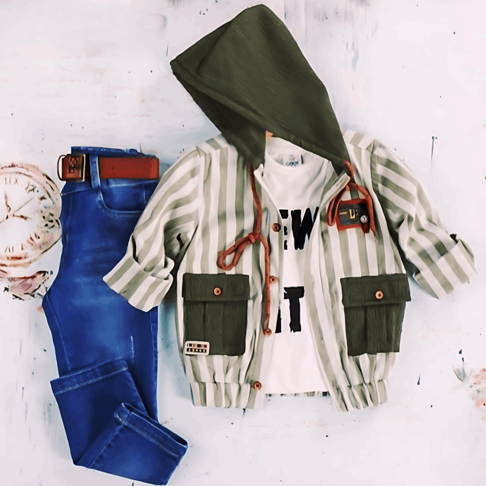 OUTWEAR Triple set Shirt / Jeans With Belt / Jacket Green