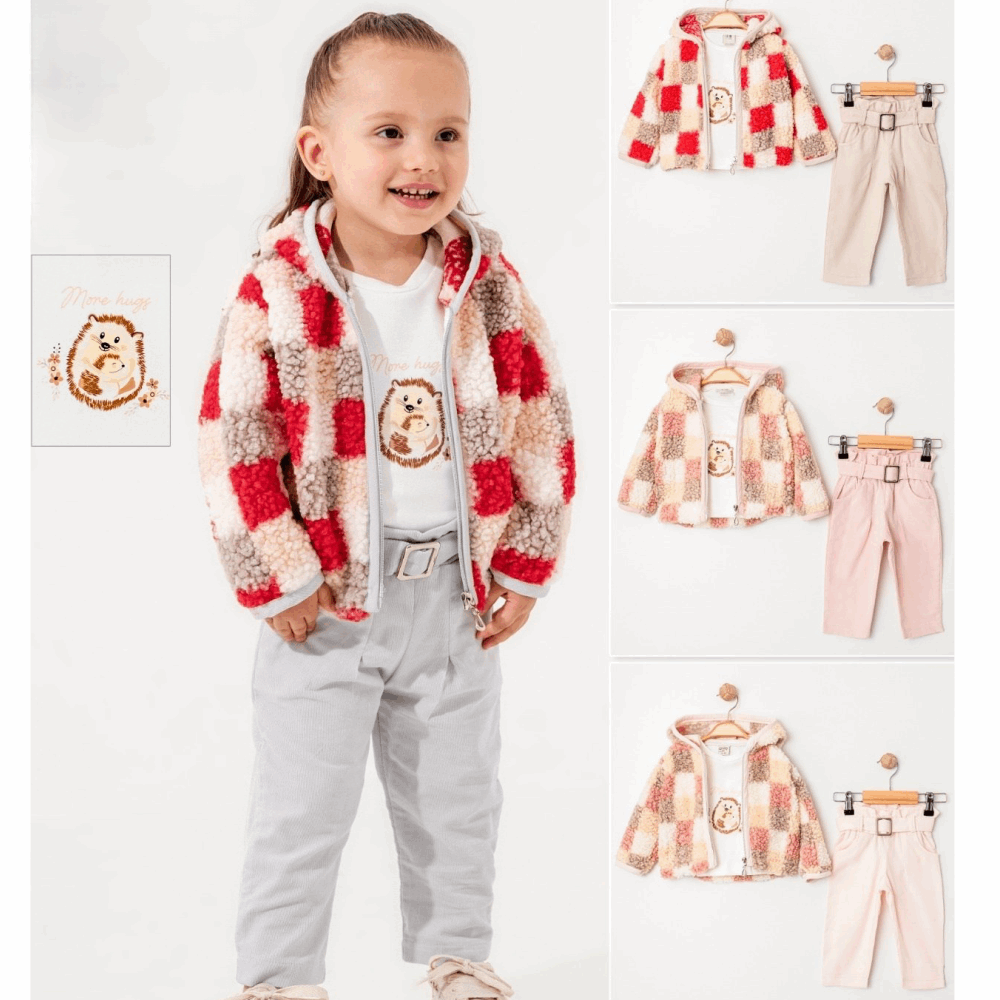 OUTWEAR Suit 3in1 Jacket Warm Checkered / Jeans / Sweatshirt Pink/red
