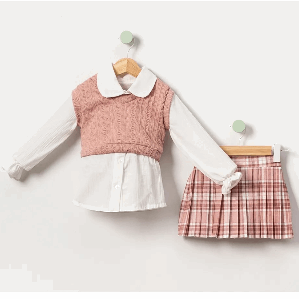 CLOTHING Girls Set 3in1 Sweatshirt / Knitted Vest / Skirt