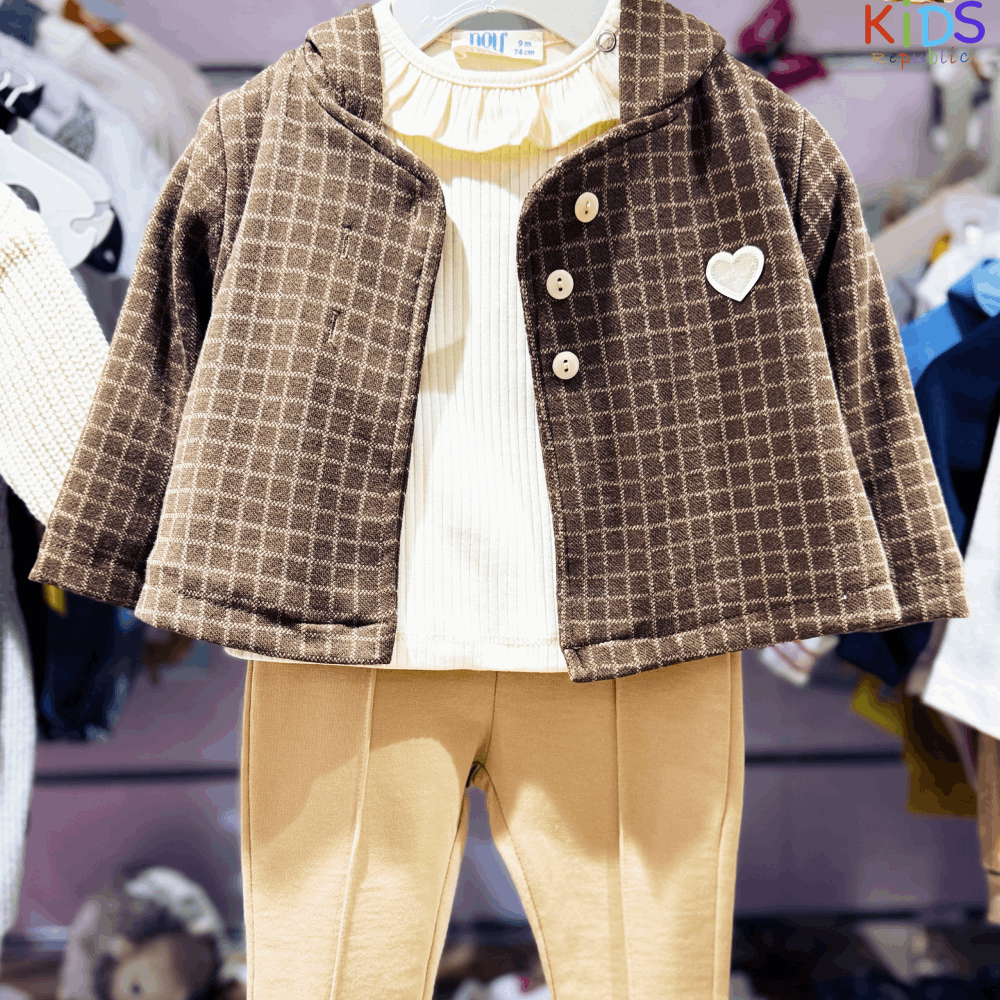 OUTWEAR Triple set Beige checkered jacket + Pants + Sweatshirt