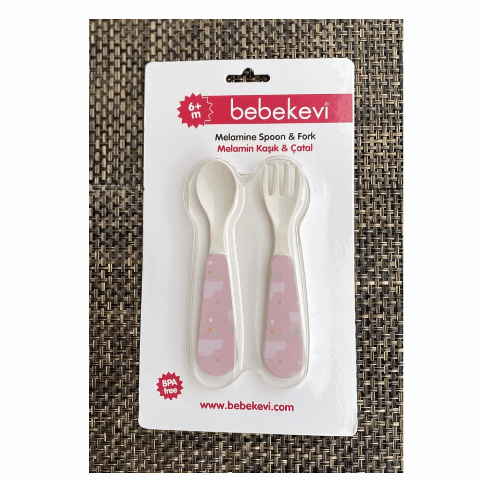 Feeding Melamin Spoon &amp; Fork Bebekevi Pink